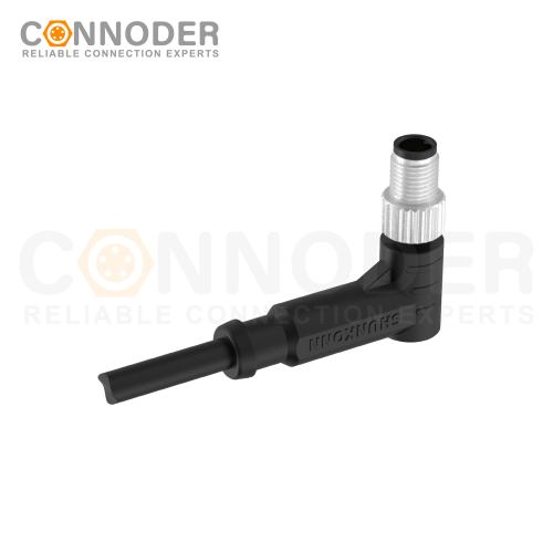 M5 Male Sensor Connecting-Right Angle Overmolded Cable,UL, PUR, black,Solder Connection,A code