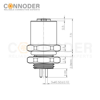 Wholesale M5 Female 3 Pin Circular Connector | Board Front Mount Female Socket PCB Style, Solder, Rear Fastened