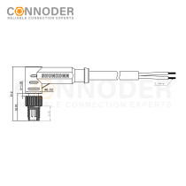 M5 Male Sensor Connecting-Right Angle Overmolded Cable,UL, PUR, black,Solder Connection,A code