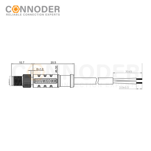 M5 Sensor Connecting Cables Straight Overmolded Cable,UL, PUR, black,Solder Connection,A code