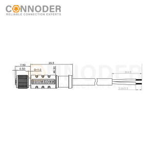 M5 Female Cable Sensor Connecting Cables Straight Overmolded Cable,UL, PUR, black,Solder Connection,A code