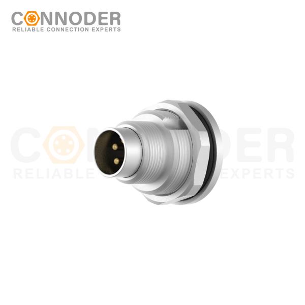M9 circular connector male end, panel - type, rear - panel mounting, 2 - 8P wire - soldering type, M12x0.5