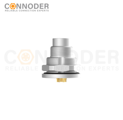 M9 circular connector male end, panel - type, rear - panel mounting, 2 - 8P wire - soldering type, M12x0.5