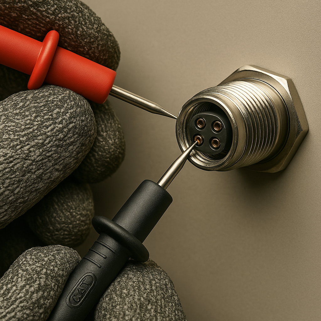 Close-up of M12 connector inspection