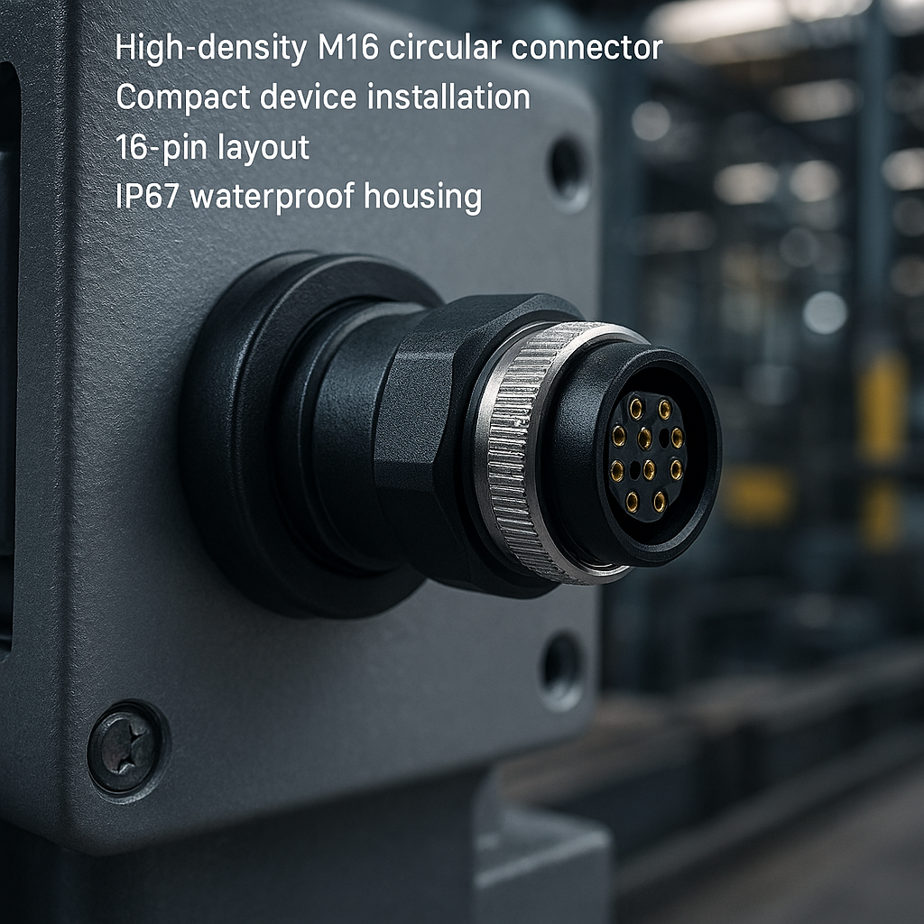 High-density M16 connector installed on PCB