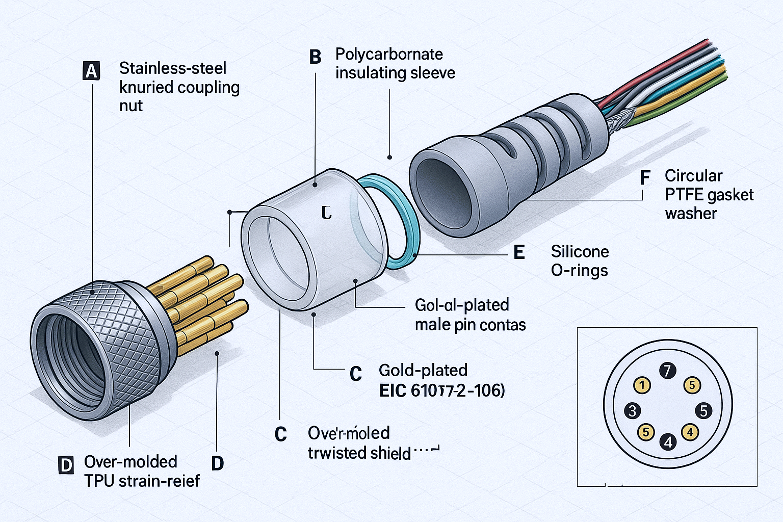 Miniaturized M16 connector for medical sensor