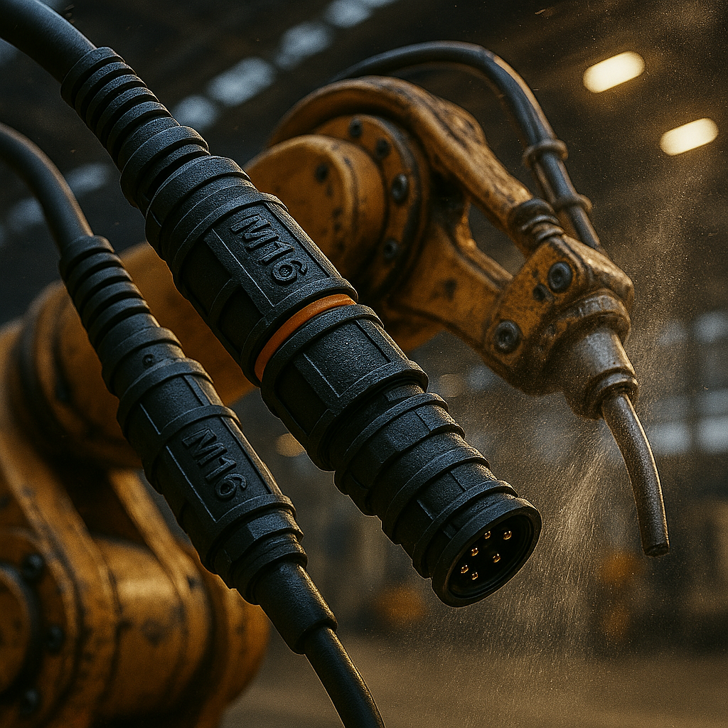Industrial robot using M16 connectors