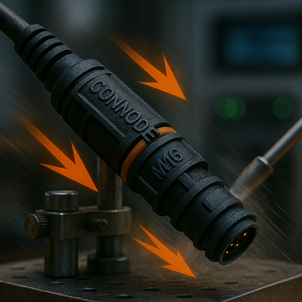 Connoder high-voltage M16 connector testing