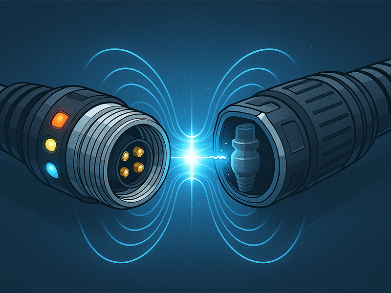 The M16 circular connector housing achieves wireless transmission through a magnetic field.
