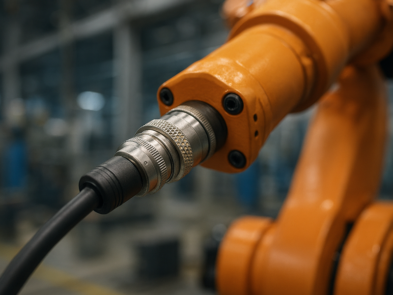 The M16 connector used by robots in industrial environments