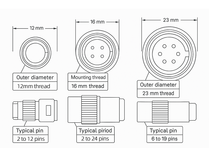 Comparison chart of M16, M12 and M23 sizes
