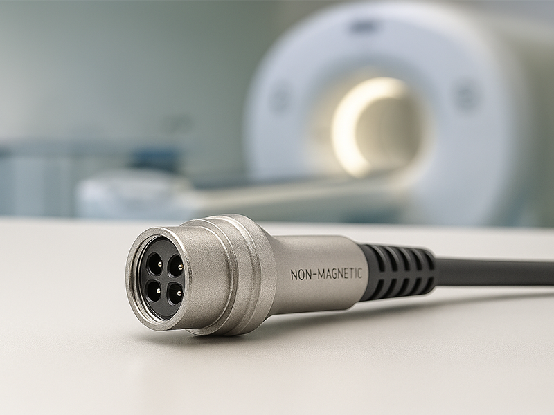 The non-magnetic circular connector in the nuclear magnetic resonance scanner