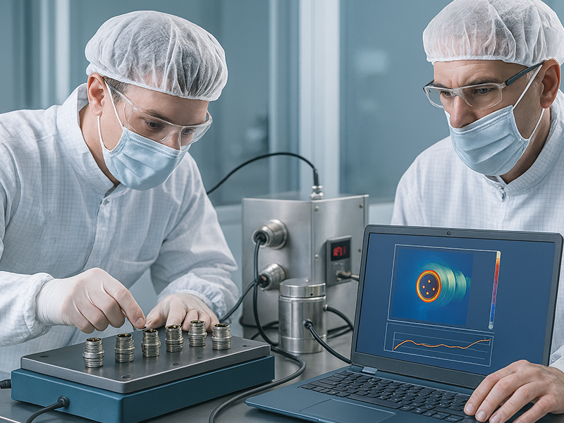 The circular connector is undergoing testing.