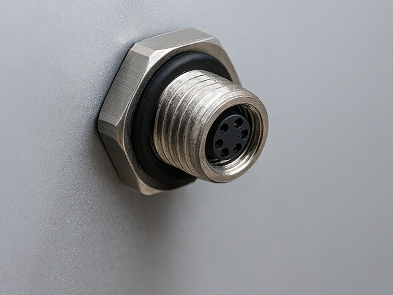 Threaded-lock M12 panel connector front-mounted