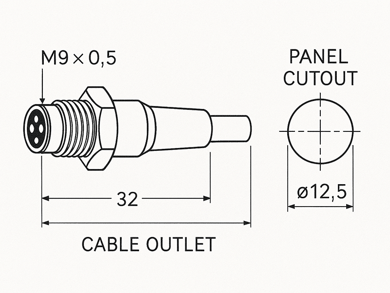 Specification dimensions of M9 circular connectors