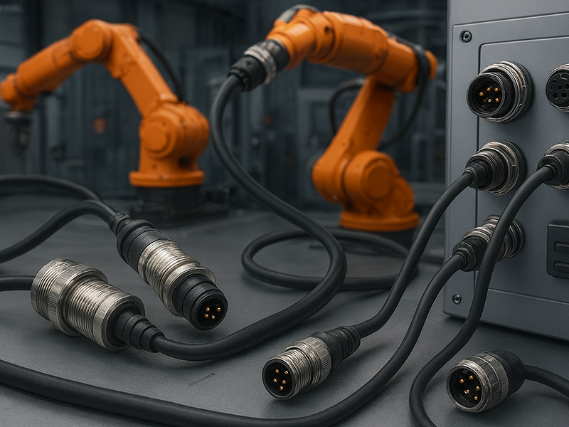 Circular connectors for sensors, robotic arms and control cabinets