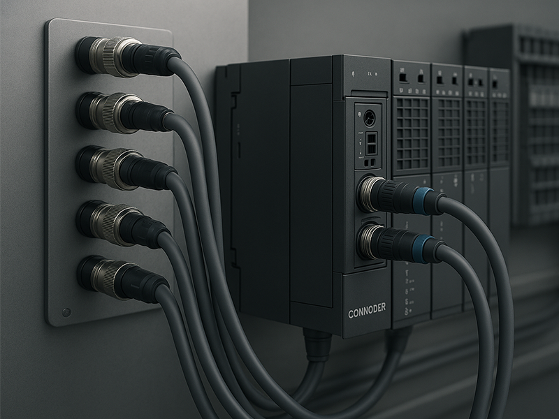 M9 and M12 connectors are installed on the sensor.