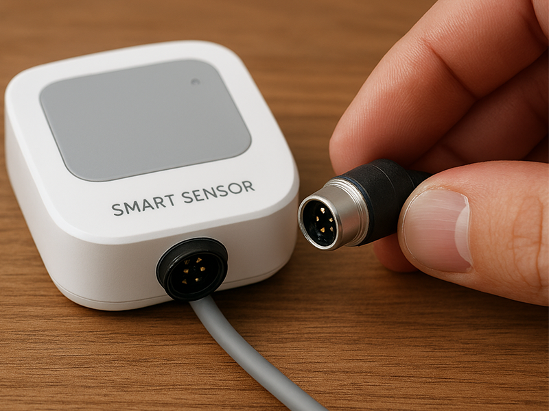 Circular connectors are installed on smart sensors.