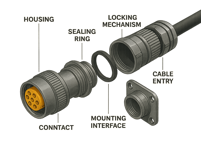 Detailed labeling diagram of industrial circular connector
