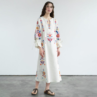 Manufacturer|Linen Embroidered Maxi Dress|Cotton & Linen Blend|Customized Designs