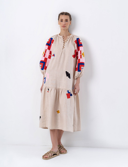 Customized Unique Design|Linen Embroidered Dress|Cotton & Linen Blend|Garment Manufacturer