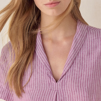 Custom Cotton Linen Casual Striped Mini Dress Manufacturer | Linenwind