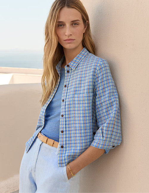 Custom Design Cotton Linen Casual Checkered Print Shirt Manufacturer | Linenwind