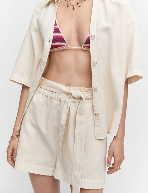 Custom Cotton Linen Solid Color Drawstring Beach Vacation Shorts Manufacturer | Linenwind