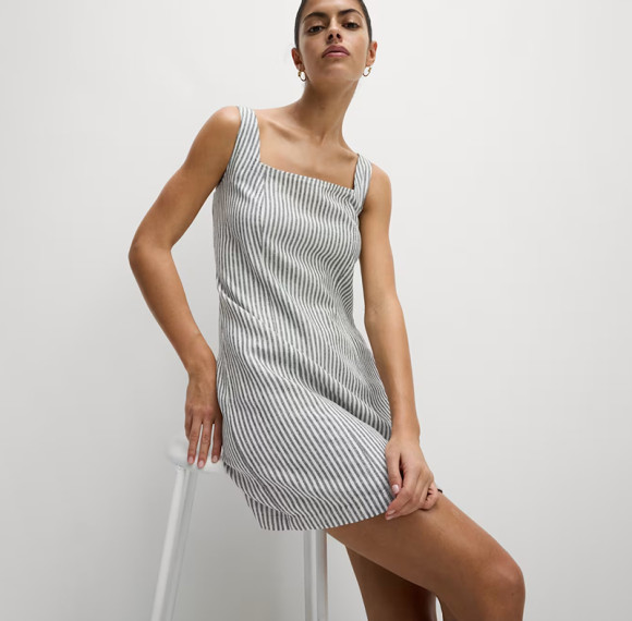 Customised Cotton Linen Striped Mini Straight Dress Manufacturer | Linenwind