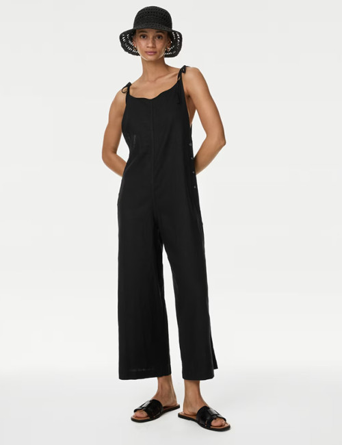 Customised Linen Rich Wide Leg Cropped Jumpsuit Manufacturer | Linenwind