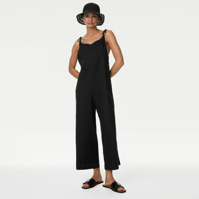 Customised Linen Rich Wide Leg Cropped Jumpsuit Manufacturer | Linenwind