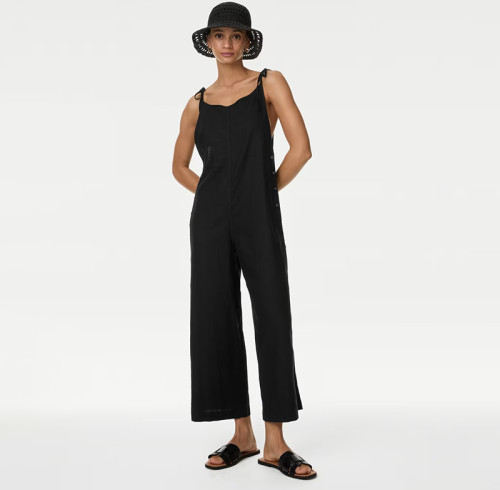 Custom Wide Leg Cropped Linen Jumpsuit Manufacturers | Linenwind