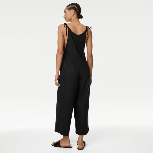 Customised Linen Rich Wide Leg Cropped Jumpsuit Manufacturer | Linenwind