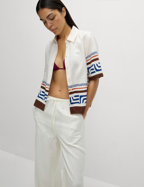 Customized Cotton and Linen Ethnic Style Striped Printed Shirt Manufacturer | Linenwind