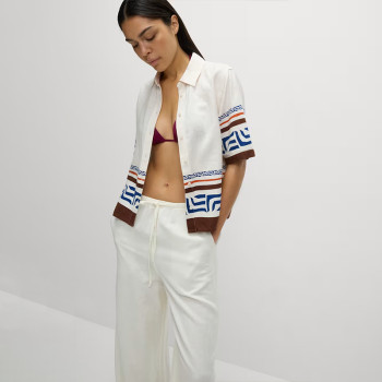 Customized Cotton and Linen Ethnic Style Striped Printed Shirt Manufacturer | Linenwind