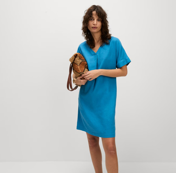 Customised Linen V-Neck Mini Shift Dress Manufacturer | Linenwind