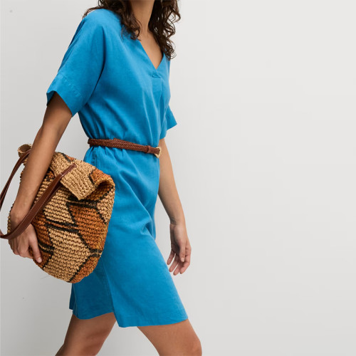 Customised Linen V-Neck Mini Shift Dress Manufacturer | Linenwind