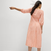 Custom Asymmetric Stripe Printed Beach Linen Dress Manufacturer | Linenwind