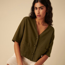 Custom V neck Casual Short Sleeve Linen Shirt Manufacturer | Linenwind