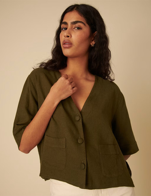 Custom Linen V-Neck Relaxed Shirt Manufacturers | Linenwind