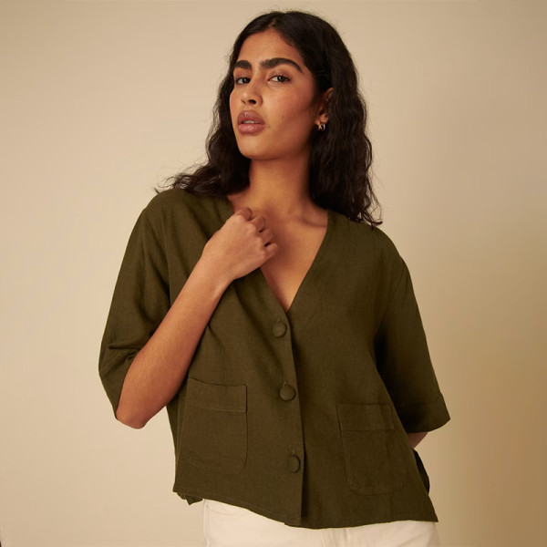 Custom Linen V-Neck Relaxed Shirt Manufacturers | Linenwind