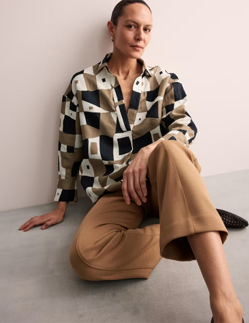 Custom Linen Geometric Plaid Casual Tunic Shirt Manufacturers | Linenwind