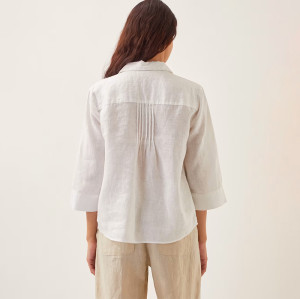 Custom Pure Linen Collared V-Neck Pintuck Blouse Manufacturer | Linenwind