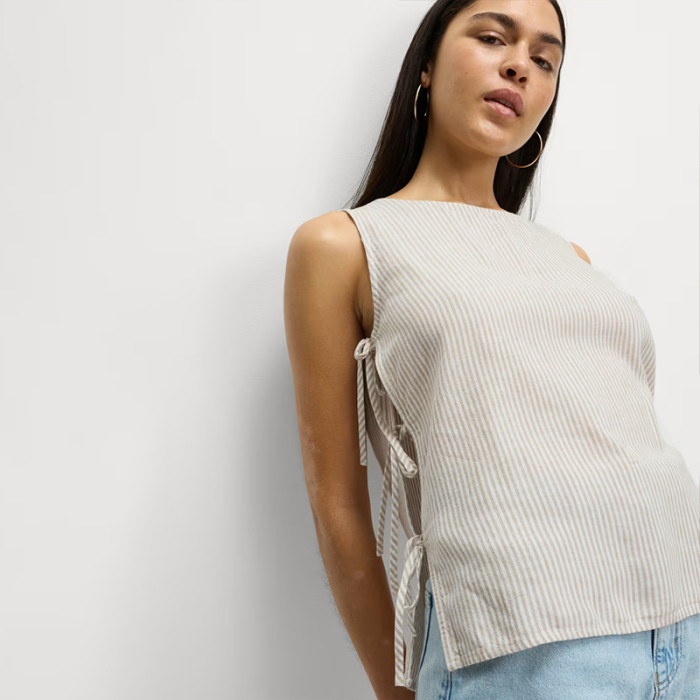 Custom Side Tie Striped Linen Vest Manufacturer | Linenwind