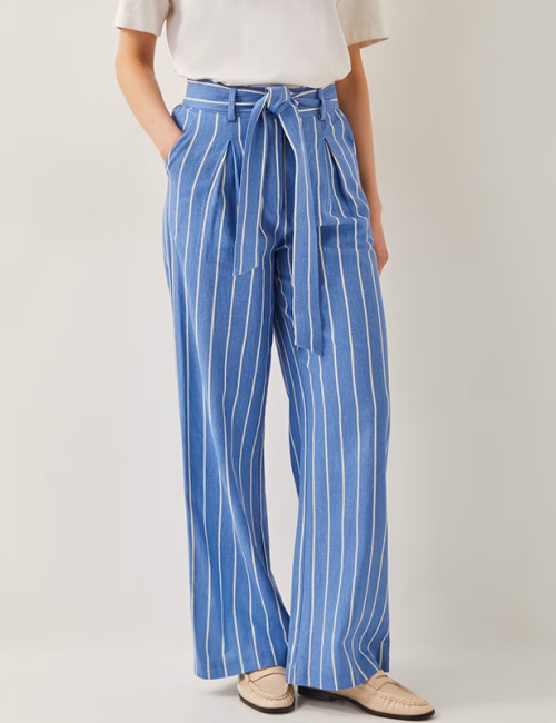 Custom Linen Blend Striped Straight Leg Trousers Manufacturers | Linenwind