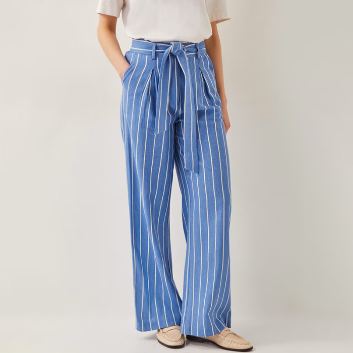 Custom Linen Blend Striped Straight Leg Trousers Manufacturers | Linenwind