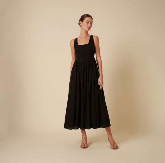 Customized Square Neck Button Front Mid-Rise Linen Dress Manufacturer | Linenwind