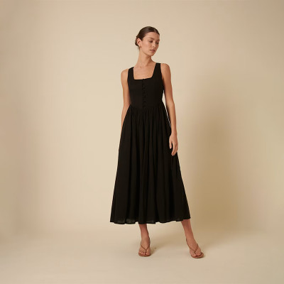 Customized Square Neck Button Front Mid-Rise Linen Dress Manufacturer | Linenwind