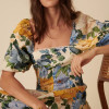 Custom Pure Linen Printed Square Neck Waist Dress Manufacturer | Linenwind