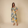 Custom Pure Linen Printed Square Neck Waist Dress Manufacturer | Linenwind